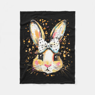 Cute Easter Bunny Face Bow Tie Girls Kids Fleece Blanket