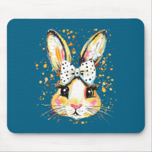 Cute easter bunny face bow tie girls kids mouse pad
