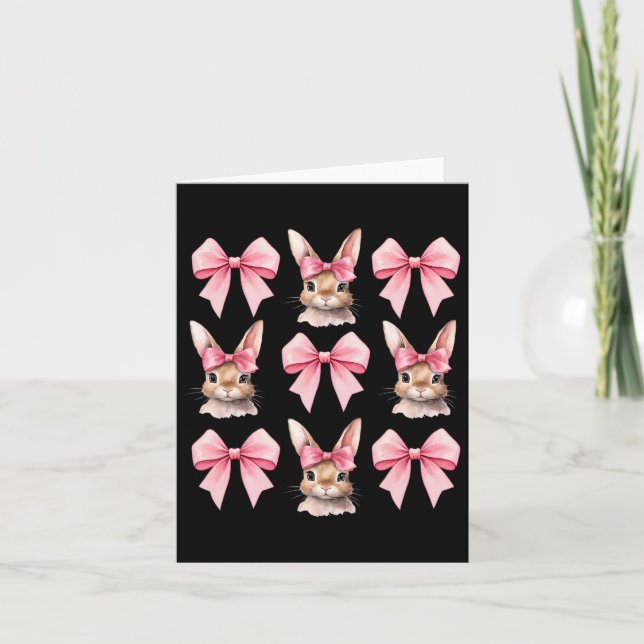 Cute Easter Bunny Face Coquette Bow Easter Day Gir Card (Front)