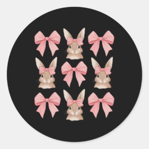 Cute Easter Bunny Face Coquette Bow Easter Day Gir Classic Round Sticker