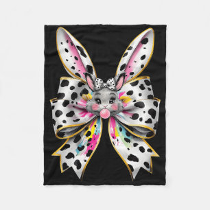 Cute Easter Bunny Face Coquette Bow Easter Day Gir Fleece Blanket