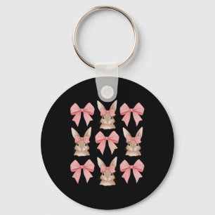 Cute Easter Bunny Face Coquette Bow Easter Day Gir Key Ring