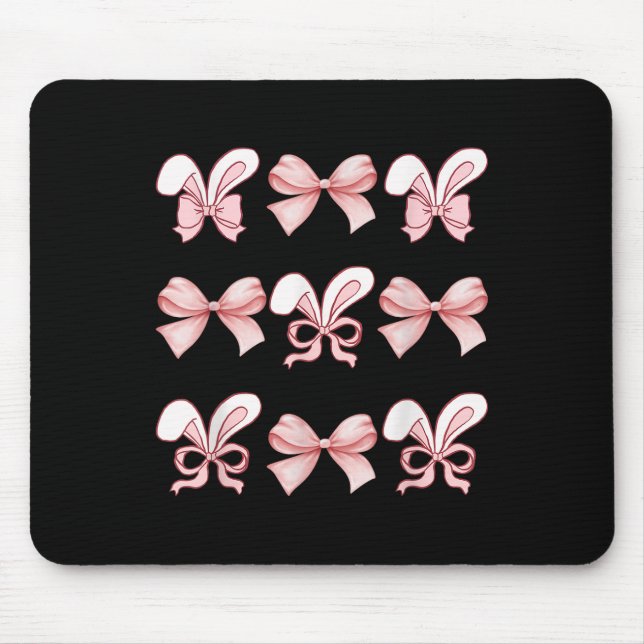 Cute Easter Bunny Face Coquette Bow Easter Day Gir Mouse Pad (Front)