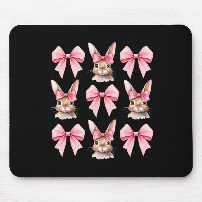 Cute Easter Bunny Face Coquette Bow Easter Day Gir Mouse Pad (Front)