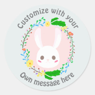 Cute Easter Bunny Face Flower Wreath Custom Classic Round Sticker