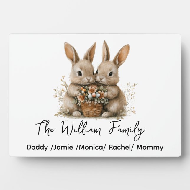 Cute Easter Bunny Family Plaque – Personalised  (Front)