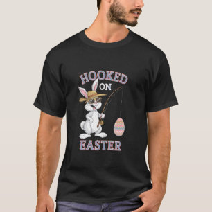 Cute Easter Bunny Fishing catching Eggs Fun Holida T-Shirt
