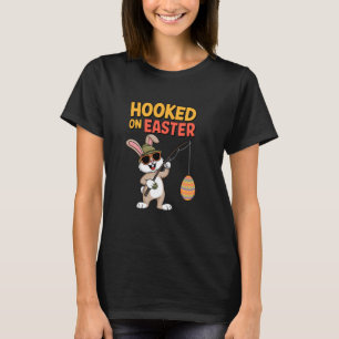 Cute Easter Bunny Fishing catching Eggs Fun Holida T-Shirt