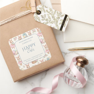 Cute Easter Bunny Floral Pattern Candle Label