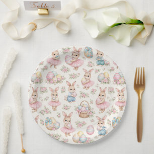 Cute Easter Bunny Floral Pattern - Pastel Spring Paper Plate