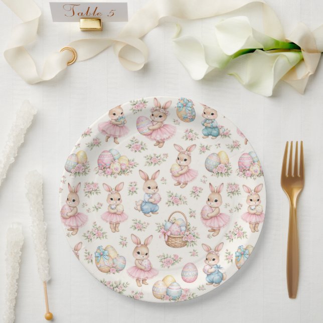Cute Easter Bunny Floral Pattern - Pastel Spring Paper Plate (Wedding)