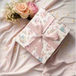 Cute Easter Bunny Floral Pattern - Pastel Spring Wrapping Paper