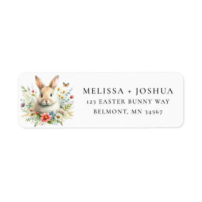 Cute Easter Bunny Floral Return Address Label (Front)