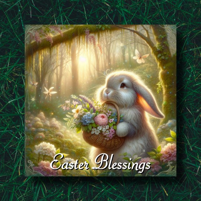 Cute Easter Bunny Flower Basket  Holiday Card (Creator Uploaded)