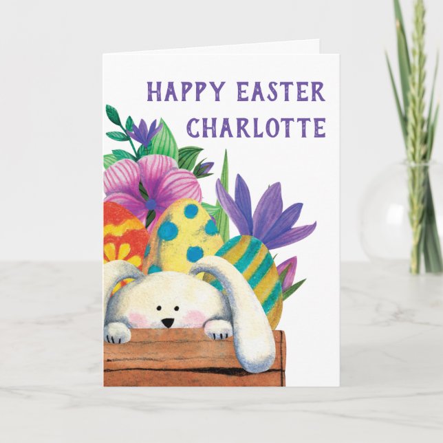 Cute Easter Bunny Folded Easter Card (Front)