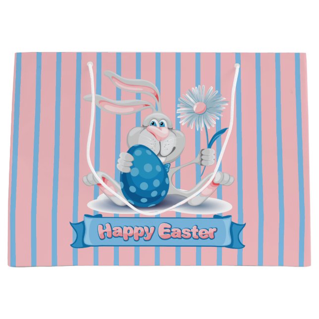Cute Easter Bunny Gift Bag - Large, Glossy (Front)