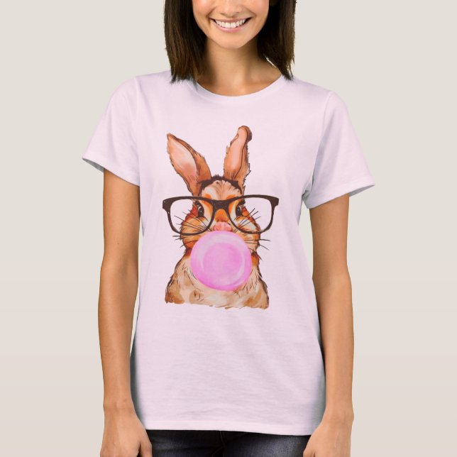 Cute Easter Bunny Graphic Print Pale Pink T-Shirt (Front)