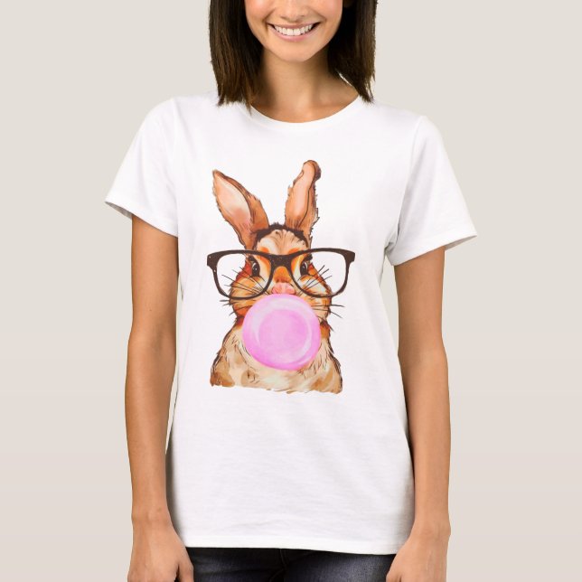 Cute Easter Bunny Graphic Print White T-Shirt (Front)
