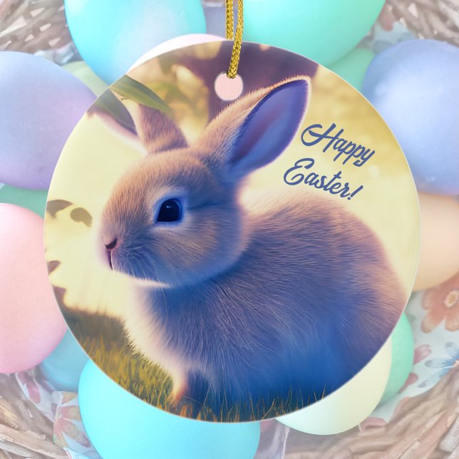 Cute Easter bunny, Happy Easter - personalizable   Ceramic Tree Decoration (Creator Uploaded)