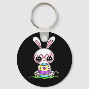 Cute Easter Bunny Heart Glasses Pajama Key Ring