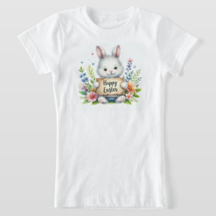 Cute Easter Bunny Holding a Happy Easter Sign  T-Shirt