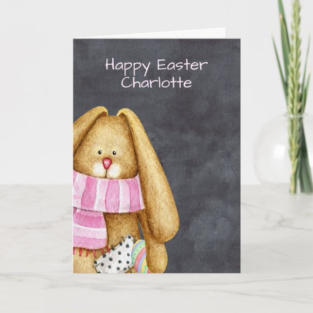 Cute Easter Bunny Holding an Egg Holiday Card (Front)