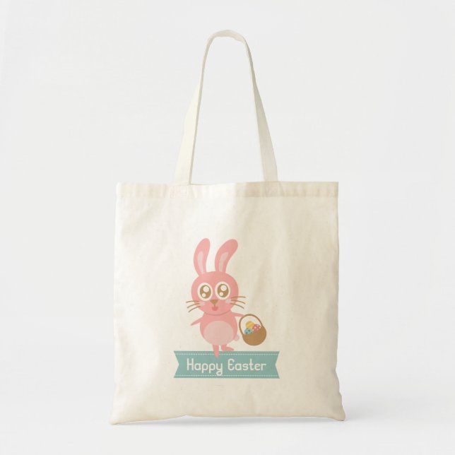 Cute Easter Bunny holding basket of eggs Tote Bag (Front)