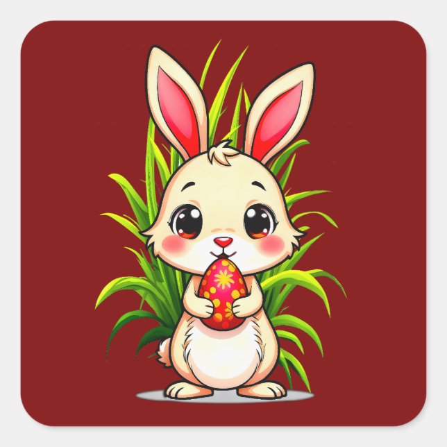 Cute Easter Bunny Holding Egg - Autocolante Square Sticker (Front)