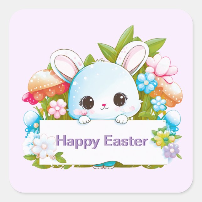 Cute Easter Bunny Holiday  Square Sticker (Front)