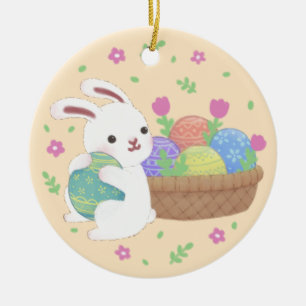 Cute Easter Bunny Illustration Ceramic Tree Decoration
