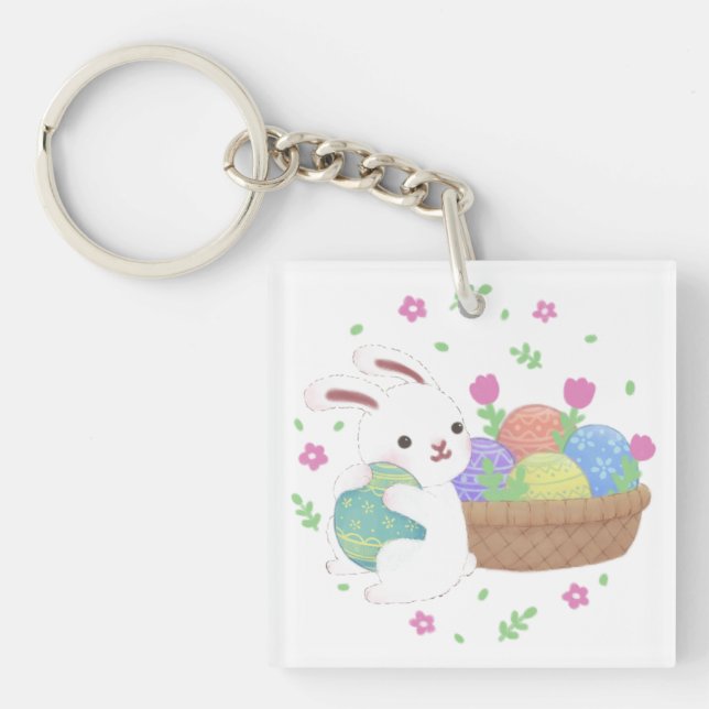 Cute Easter Bunny Illustration Key Ring (Front)