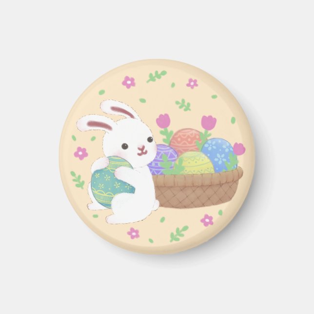 Cute Easter Bunny Illustration Magnet (Front)
