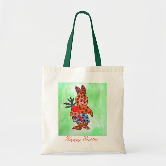 Cute Easter bunny illustration with orange carrot Tote Bag (Front)