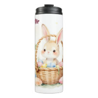 Cute Easter Bunny in Basket with Colourful Eggs