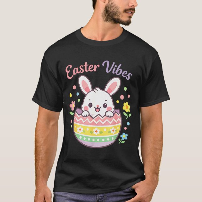Cute Easter Bunny In Egg Pastel Easter Vibes  T-Shirt (Front)