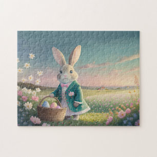Cute Easter bunny in little blue jacket Jigsaw Puzzle