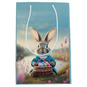 Cute Easter bunny in little blue jacket Medium Gift Bag