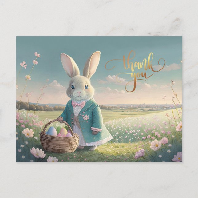Cute Easter bunny in little blue jacket Postcard (Front)