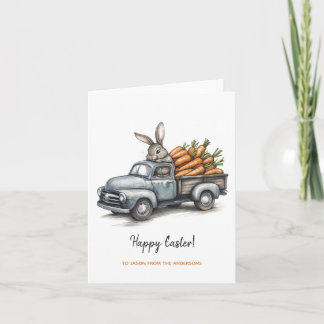 Cute Easter bunny in rustic vintage truck  Card