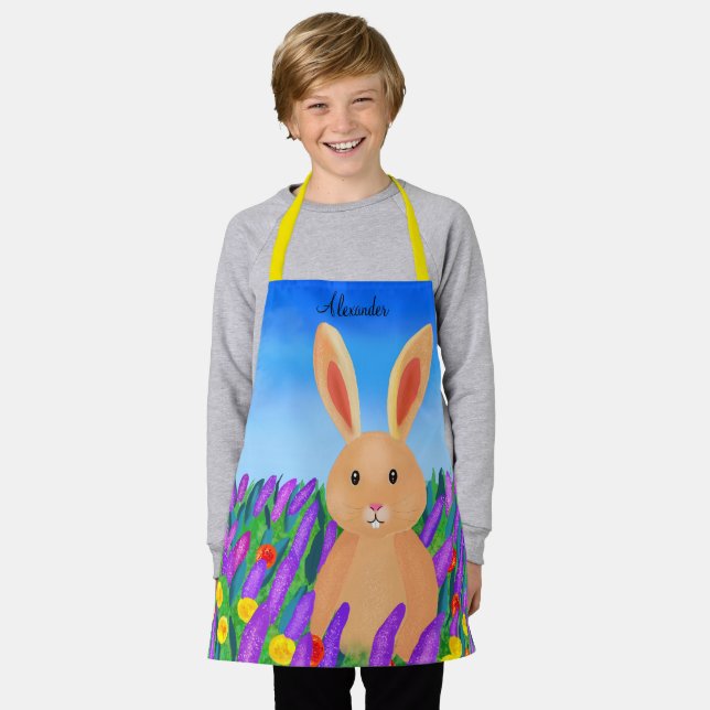 Cute Easter bunny in the flowers Apron (Worn)