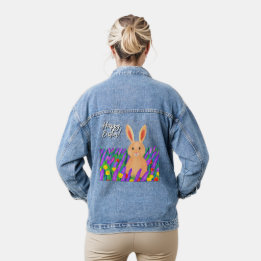 Cute Easter bunny in the flowers Denim Jacket