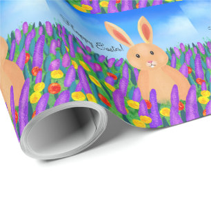 Cute Easter bunny in the flowers personalised Wrapping Paper