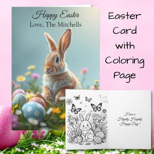 Cute Easter Bunny   Inside Colouring Page Card
