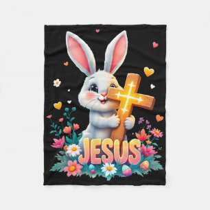 Cute Easter Bunny Jesus Faith Cross Christian Fleece Blanket
