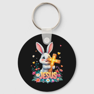 Cute Easter Bunny Jesus Faith Cross Christian  Key Ring