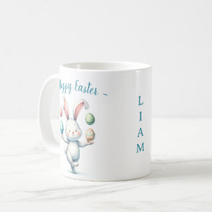 Cute Easter Bunny Juggling Eggs Personalized Kids Coffee Mug