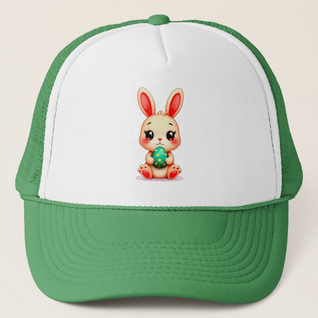 Cute Easter Bunny – Kawaii Rabbit with Egg boné Trucker Hat (Front)