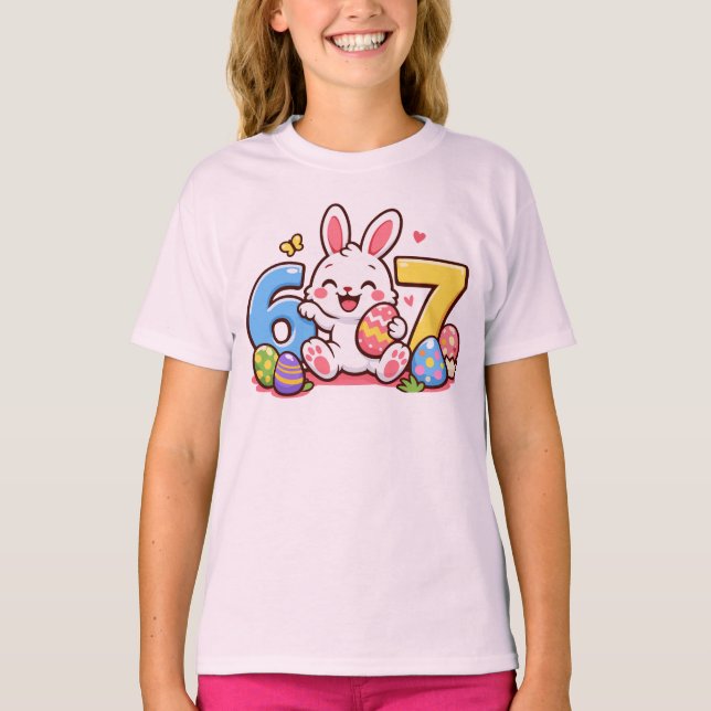 Cute Easter Bunny Kid 67 Meme T-Shirt (Front)