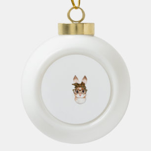 Cute Easter Bunny Mom Easter Leopard Year of The R Ceramic Ball Christmas Ornament