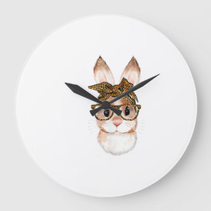 Cute Easter Bunny Mom Easter Leopard Year of The R Large Clock